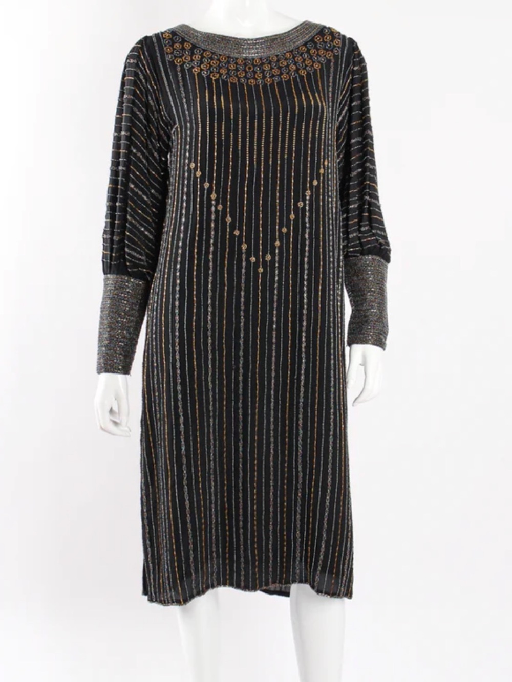 SISTERMAX Rare Bead Striped Silk Shift Dress Excellent Vintage Condition Sz M